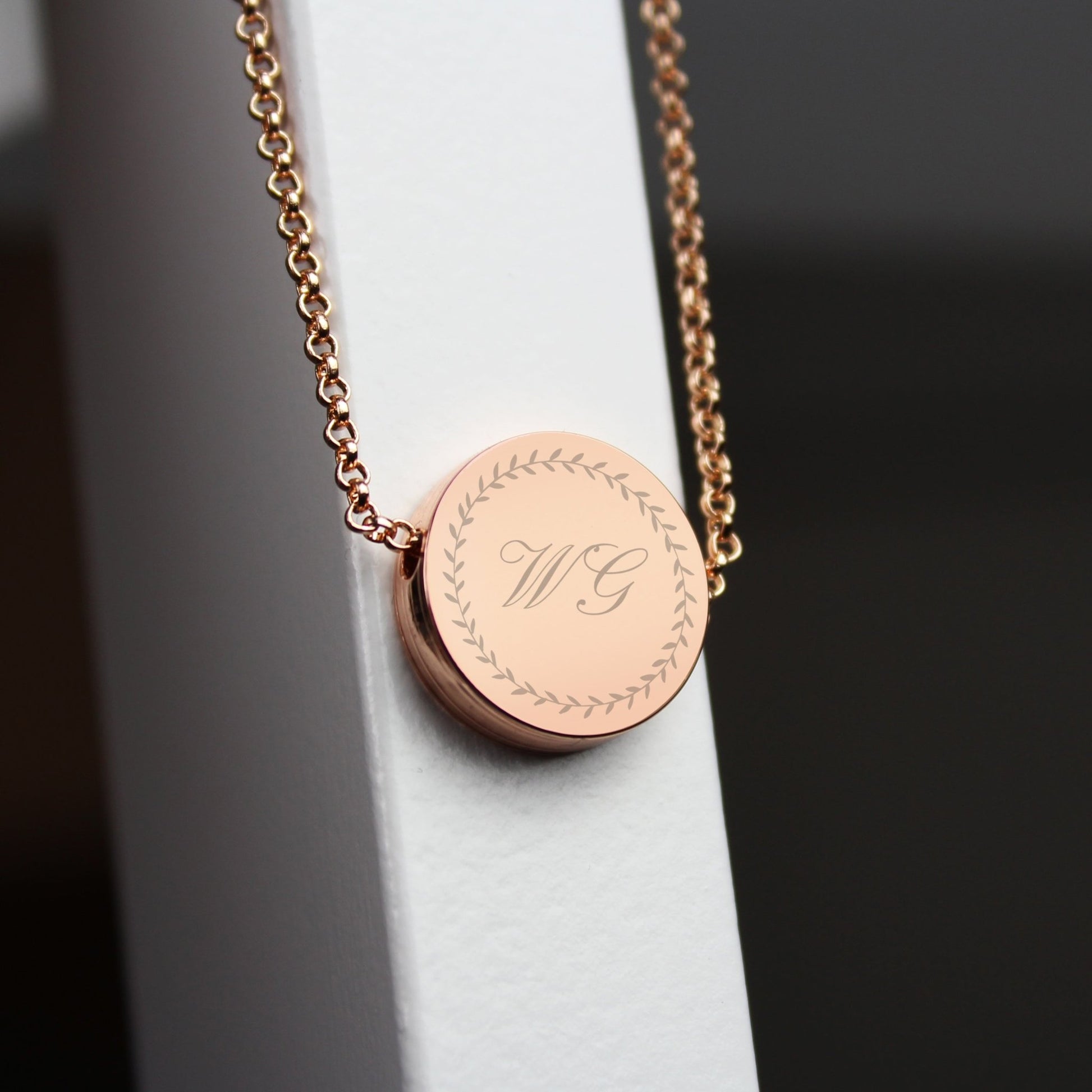Personalised Wreath Initials Rose Gold Tone Disc Necklace | Inspired Creative Gifts | UK Supplier