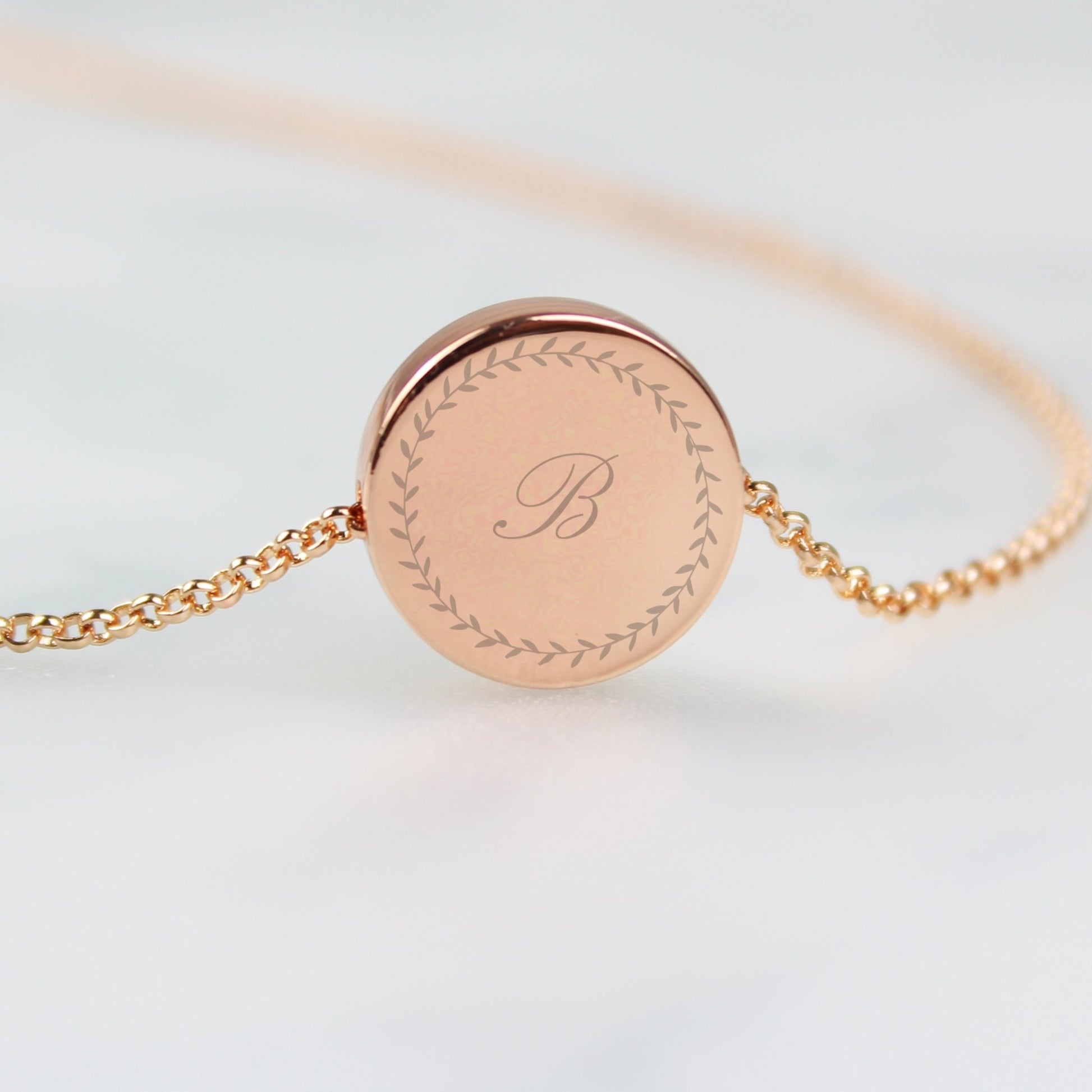 Personalised Wreath Initials Rose Gold Tone Disc Necklace | Inspired Creative Gifts | UK Supplier