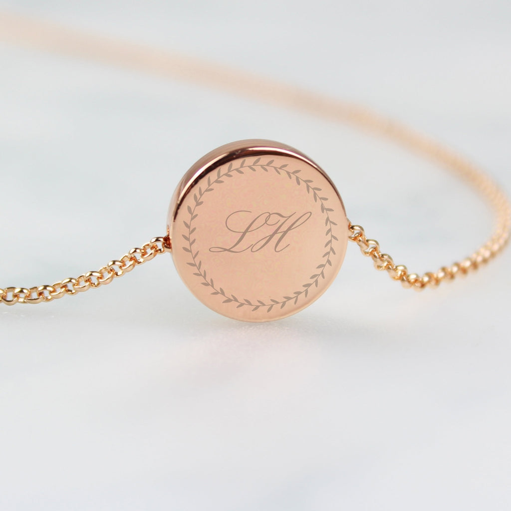 Personalised Wreath Initials Rose Gold Tone Disc Necklace | Inspired Creative Gifts | UK Supplier