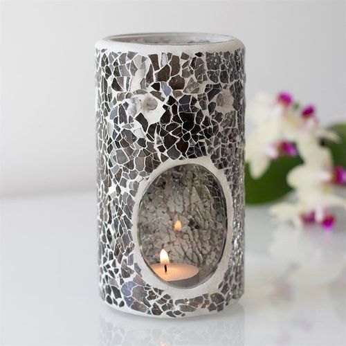 Pillar Gunmetal Grey Crackle Oil Burner and Wax Warmer | Inspired Creative Gifts | UK Supplier