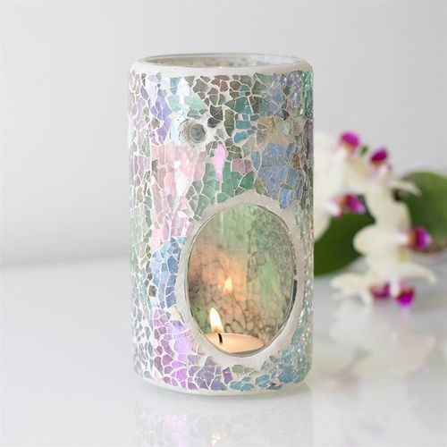Pillar Light Blue Iridescent Crackle Oil Burner and Wax Warmer | Inspired Creative Gifts | UK Supplier
