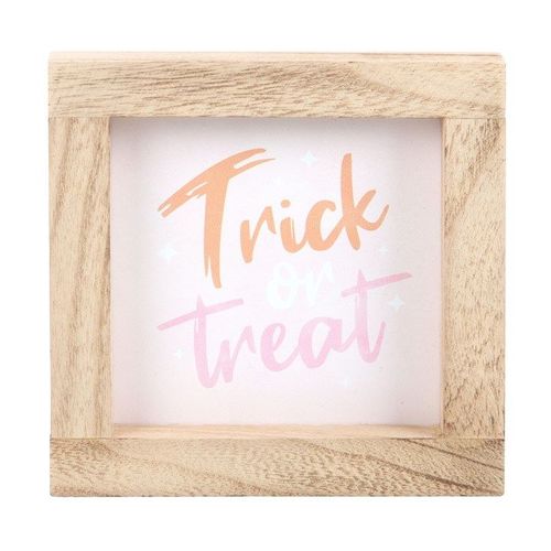 Pink Trick or Treat Wooden Frame Sign | Inspired Creative Gifts | UK Supplier