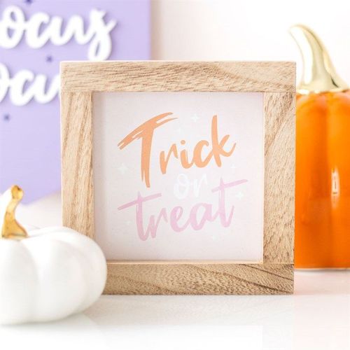 Pink Trick or Treat Wooden Frame Sign | Inspired Creative Gifts | UK Supplier