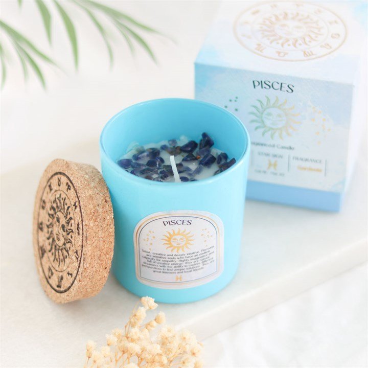 Pisces Gardenia Gemstone Zodiac Candle | Inspired Creative Gifts | UK Supplier