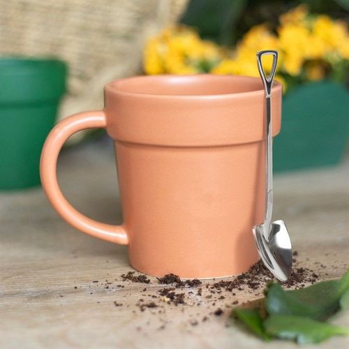 Plain Plant Pot Ceramic Mug and Shovel Spoon | Inspired Creative Gifts | UK Supplier
