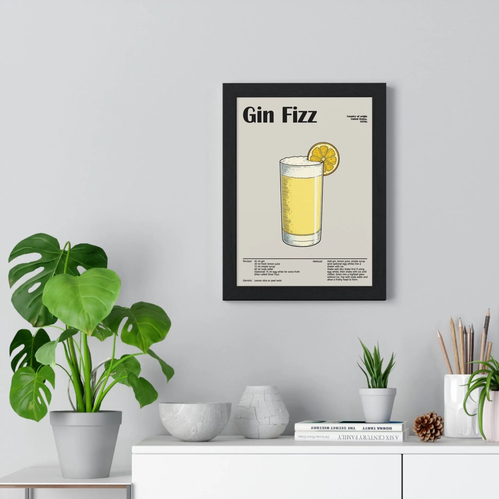Gin Fizz Cocktail Poster – Bright Classic Drink Wall Art – Framed or Unframed