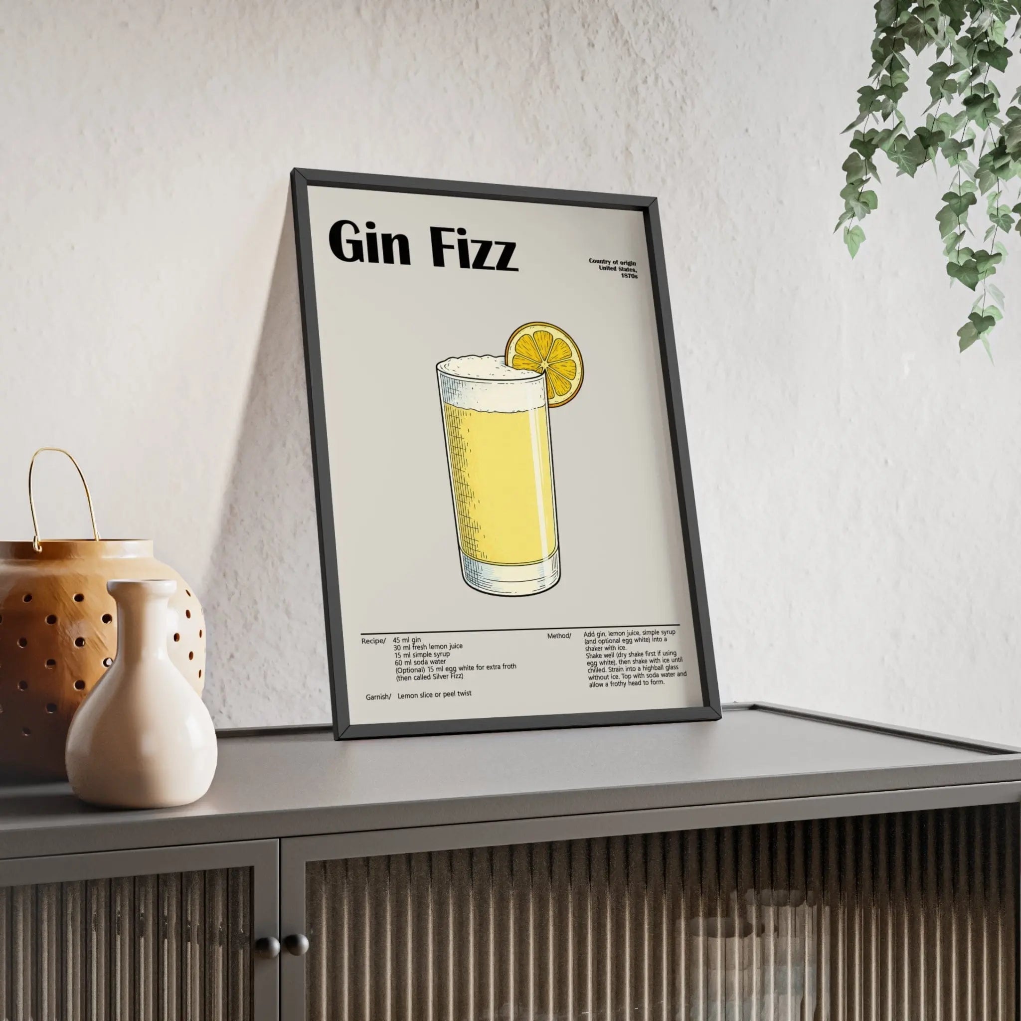 Gin Fizz Cocktail Poster – Bright Classic Drink Wall Art – Framed or Unframed