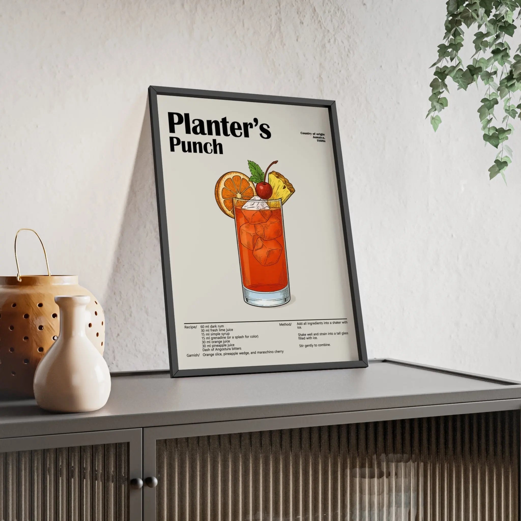 Planter’s Punch Cocktail Poster – Caribbean Rum Wall Art – Framed or Unframed