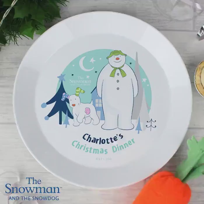 Personalised Snowman & Snowdog Christmas Plate - Shatter Resistant
