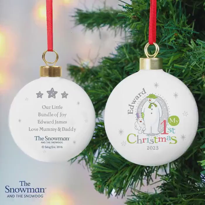 Personalised The Snowman and the Snowdog 1st Christmas Bauble, Custom Christmas Decoration, Holiday Keepsake, Baby's First Christmas Gift