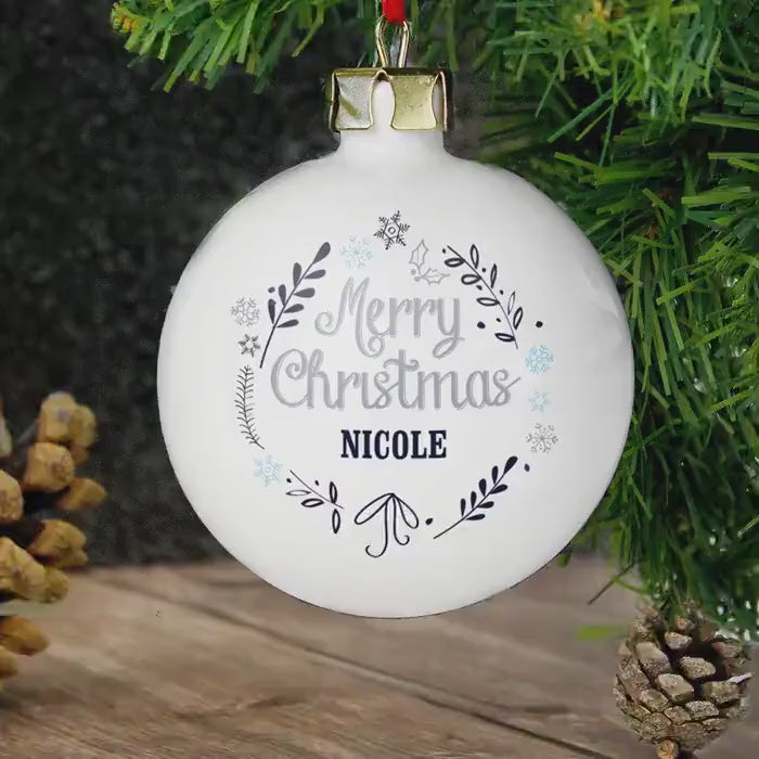 Personalised Frost Effect Christmas Bauble | Custom Holiday Ornament with Name | Elegant Frosted Tree Decoration