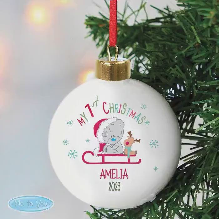 Personalised Tiny Tatty Teddy My First Christmas Sleigh Bauble