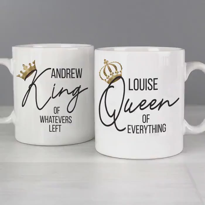 Personalised King & Queen of Everything Mr and Mrs Mug Set