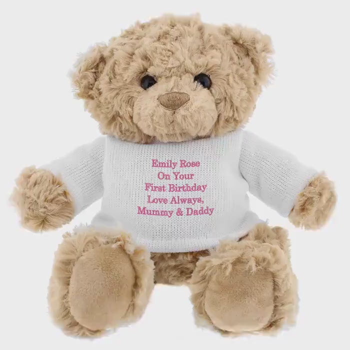 Personalized Pink Teddy Bear, Custom Message Plush Toy, Baby Shower Birthday Gift