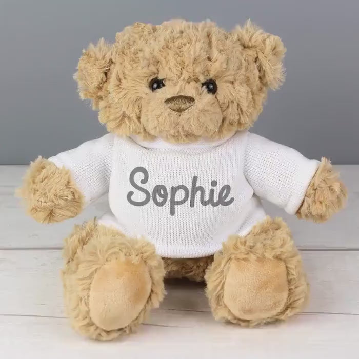 Personalised Teddy Bear, Custom Name Jumper, Plush Toy Gift