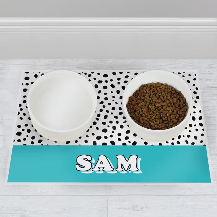 Personalised Pet Bowl Mat | Blue Pink Spots Dog Cat Placemat