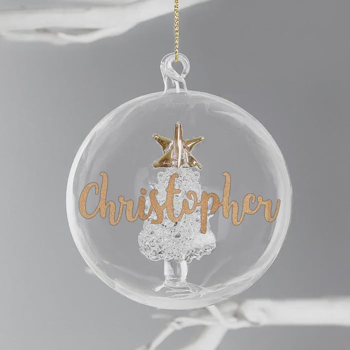 Personalised Gold Glitter Glass Bauble: Unique Christmas Tree Ornament