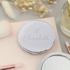 Personalised Silver Heart Motif Round Compact mirror | Gift for Christmas, Weddings, Anniversaries