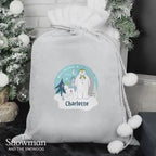 Personalized Snowman & Snowdog Grey Christmas Sack with Pom Poms