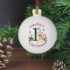 Personalised 1st Christmas Gift Festive Fawn Bauble