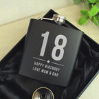 Personalised 6oz Black Stainless Steel Hip Flask for Birthdays, Father's Day