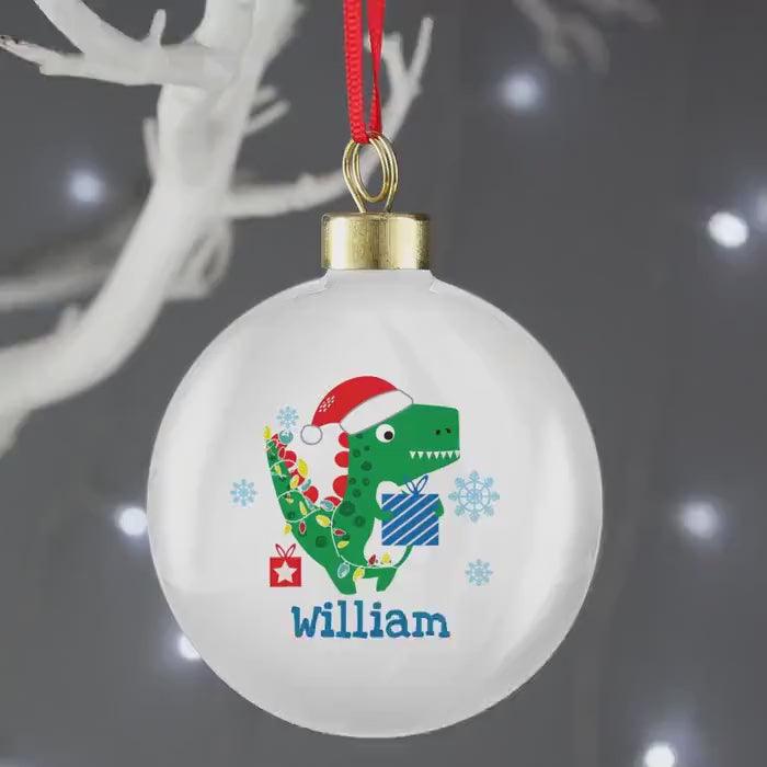 Personalized Dinosaur Christmas Bauble: Roarsome Holiday Decoration