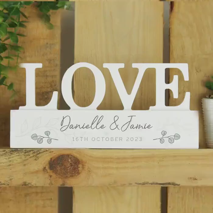 Personalised Botanical Wooden Love Sign | Wedding Engagement Anniversary Housewarming