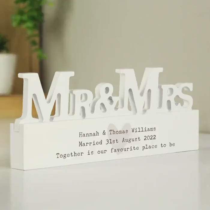 Personalised Mr and Mrs Wooden Heart Ornament, Custom Wedding Decor keepsake