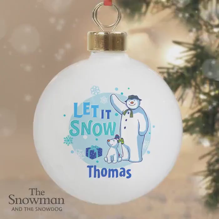 Personalised Snowman & Snowdog Christmas Bauble - Blue Ornament