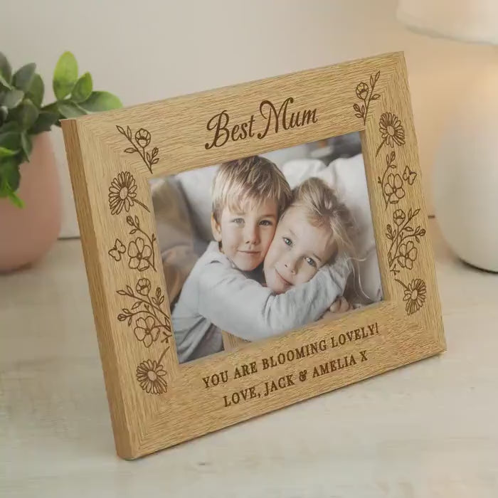 Personalised Wildflower Oak Custom Photo Frame 6x4 Keepsake, Name Engraving