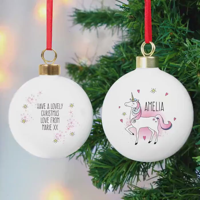 Custom Unicorn Bauble - Personalised Christmas Ornament
