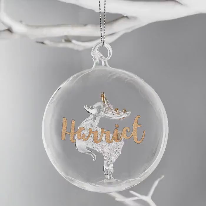Personalised Gold Glitter Reindeer Glass Christmas Bauble