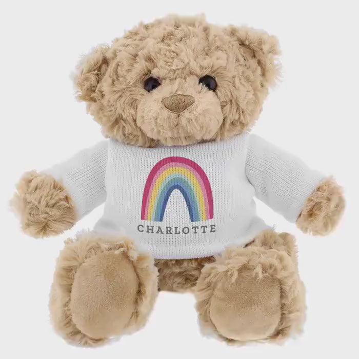 Personalised Rainbow Teddy Bear | Custom Plush Teddy with Name | Soft Cuddly Gift