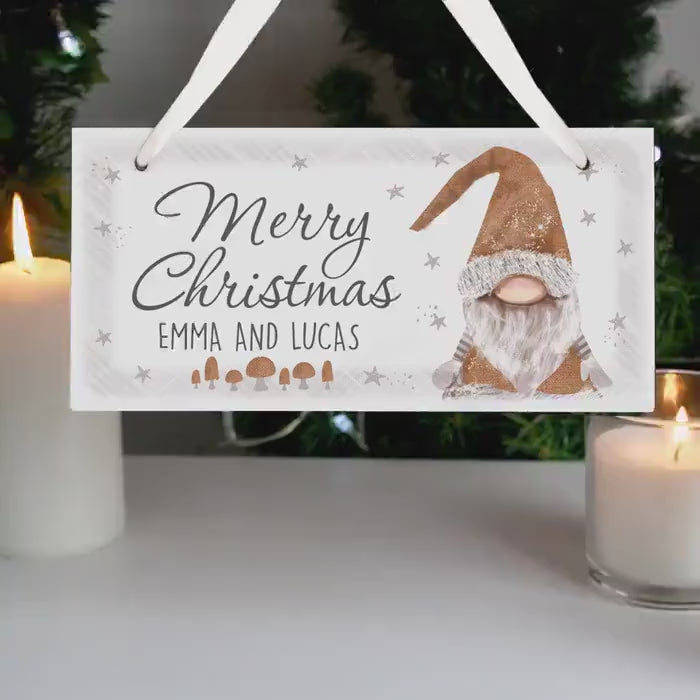Personalised Christmas Gonk Wooden Sign, Custom Name Decoration