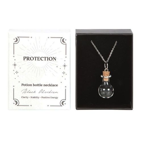 Protection Black Obsidian Crystal Chip Potion Bottle Necklace | Inspired Creative Gifts | UK Supplier