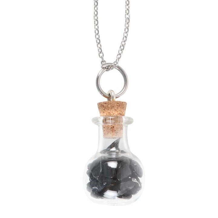 Protection Black Obsidian Crystal Chip Potion Bottle Necklace | Inspired Creative Gifts | UK Supplier