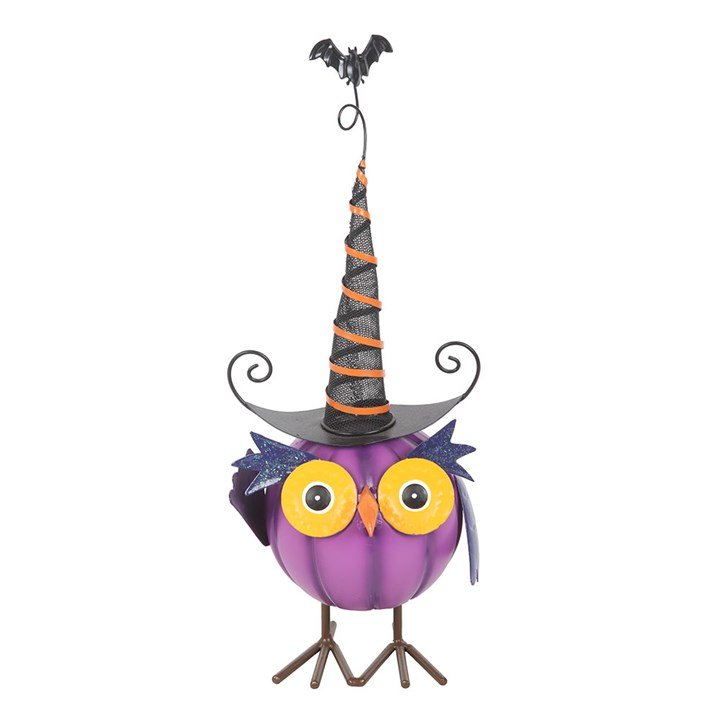 Purple Metal Owl Ornament with Witch Hat | Inspired Creative Gifts | UK Supplier