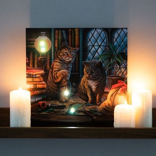 Purrlock Holmes Light Up Canvas Plaque by Lisa Parker | Inspired Creative Gifts | UK Supplier