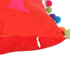 Red Holly Jolly Cushion with Pom Poms | Inspired Creative Gifts | UK Supplier