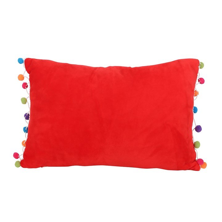 Red Holly Jolly Cushion with Pom Poms | Inspired Creative Gifts | UK Supplier