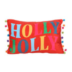Red Holly Jolly Cushion with Pom Poms | Inspired Creative Gifts | UK Supplier