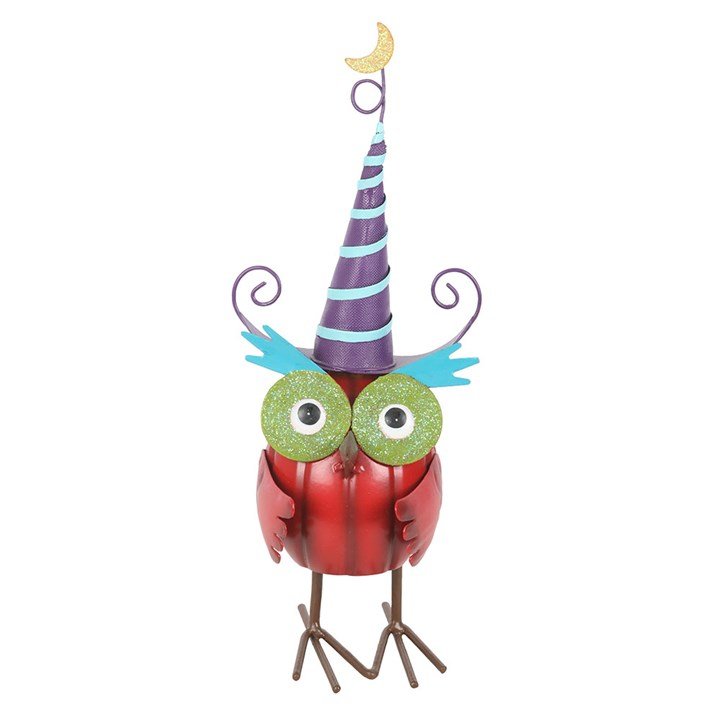 Red Metal Owl Ornament with Witch Hat | Inspired Creative Gifts | UK Supplier