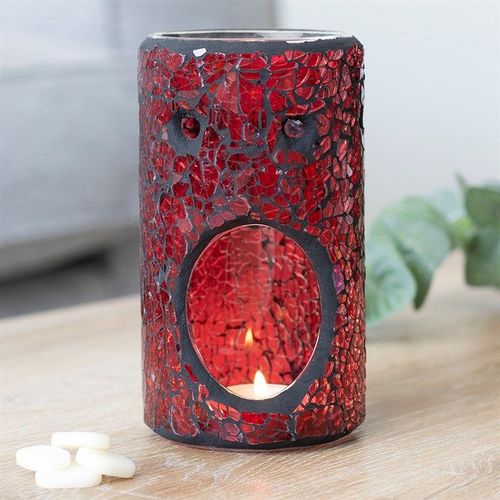 Red Pillar Crackle Glass Oil Burner and Wax Warmer | Inspired Creative Gifts | UK Supplier