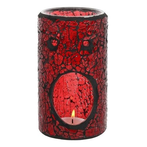 Red Pillar Crackle Glass Oil Burner and Wax Warmer | Inspired Creative Gifts | UK Supplier