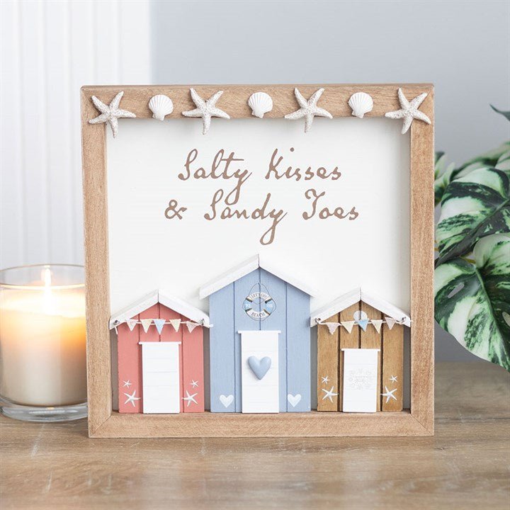 Salty Kisses 3D Shell Beach Hut Plaque | Inspired Creative Gifts | UK Supplier