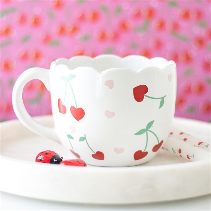 Scalloped Cherry Print Mug | Inspired Creative Gifts | UK Supplier