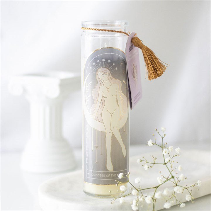 Selene Goddess Tube Candle with Amethyst Crystals | Inspired Creative Gifts | UK Supplier