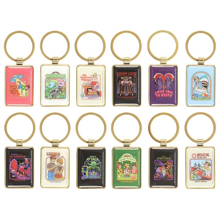 Set of 12 Enamel Keyrings by Steven Rhodes | Inspired Creative Gifts | UK Supplier