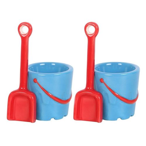 Set of 2 Bucket Shaped Ceramic Egg Cups with Spade Spoons | Inspired Creative Gifts | UK Supplier