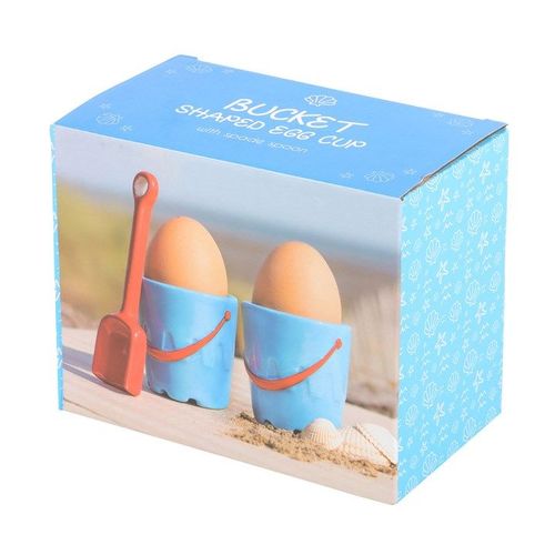 Set of 2 Bucket Shaped Ceramic Egg Cups with Spade Spoons | Inspired Creative Gifts | UK Supplier